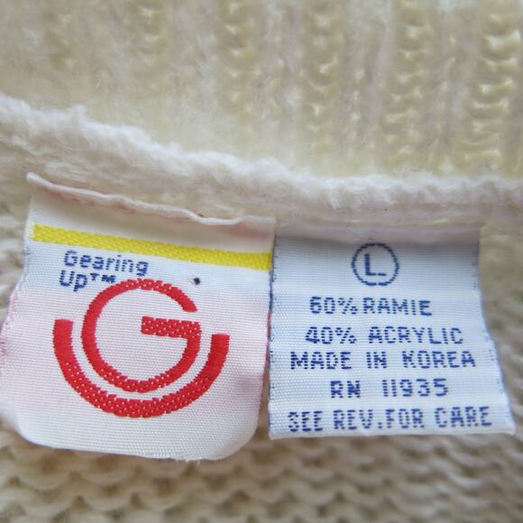 Vintage GEARING UP Ugly Christmas Sweater Size L Women Chunky Knit White Multi - Picture 7 of 8